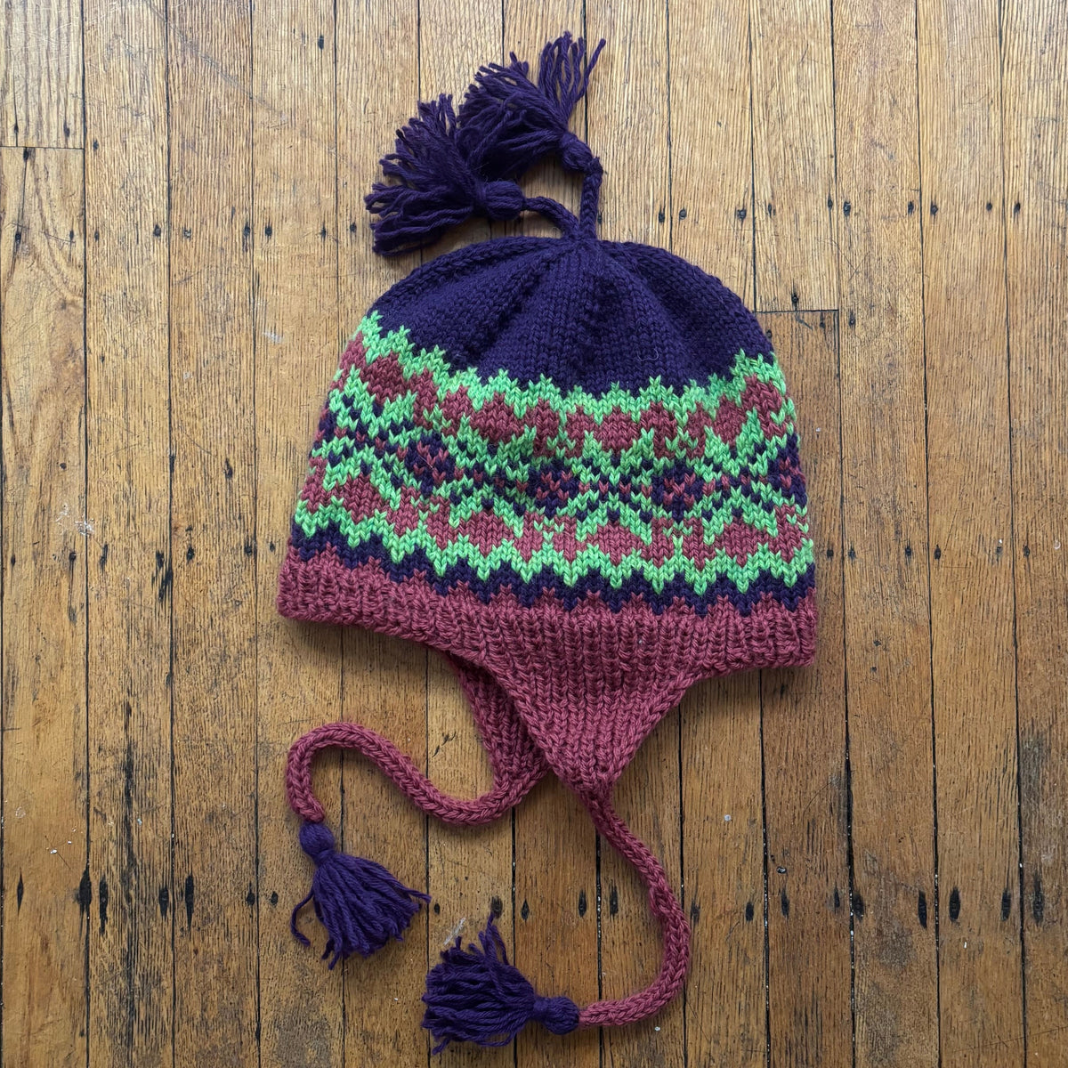 Ear Flap Hat (Pink/Green/Purple)